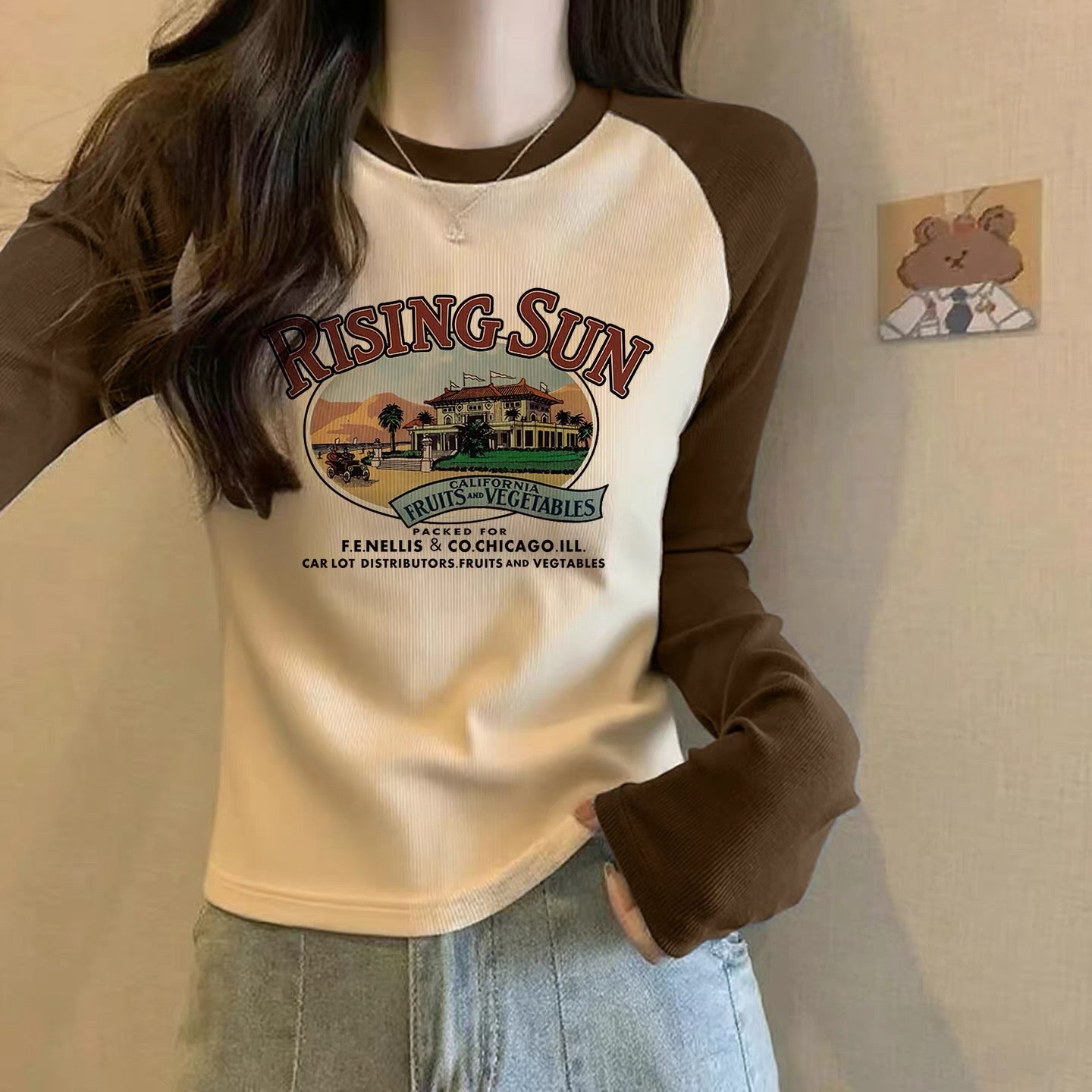 Contrast color pure cotton inner wear design sense splicing long-sleeved T-shirt female 2025 autumn and winter new European goods loose slim top M