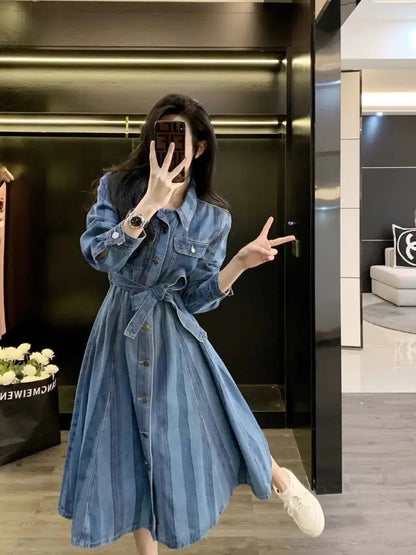 Denim dress for women spring 2023 new temperament, high-end, small, age-reducing, mid-length skirt (D0955)