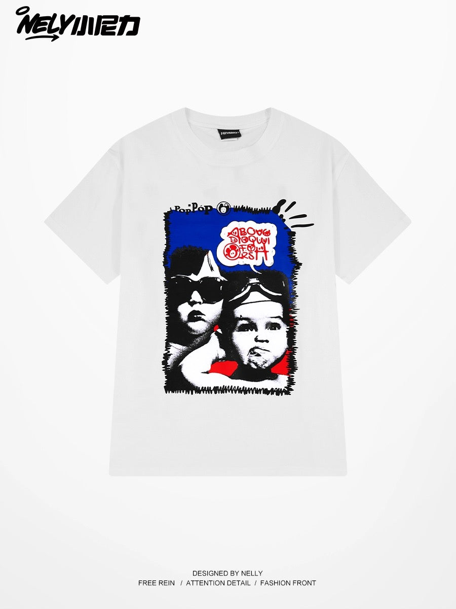 nely American character printed T-shirt round neck 24 new casual short-sleeved casual couple half-sleeved men and women