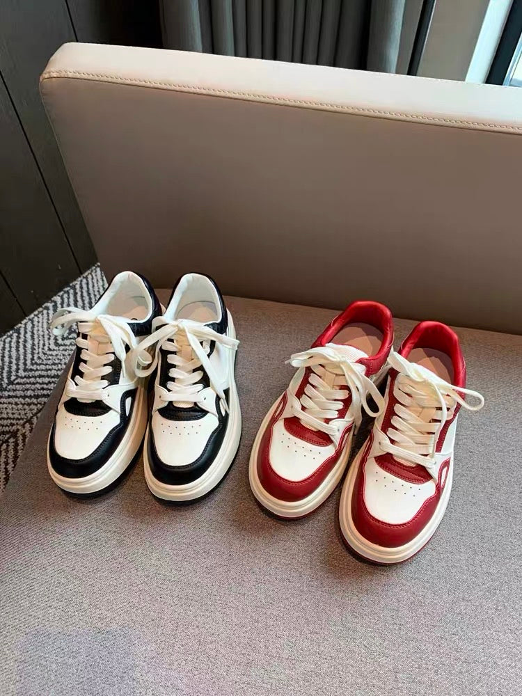 Thick-soled casual shoes for women 2023 autumn new college style versatile lace-up genuine leather comfortable low-top sports sneakers