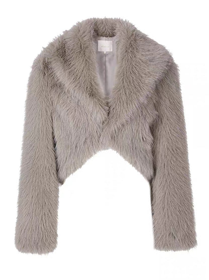 Shanxi said that the gray toka imitation fur top is feminine, ladylike, goddess style, high-end, long-sleeved and short coat. (B8897)