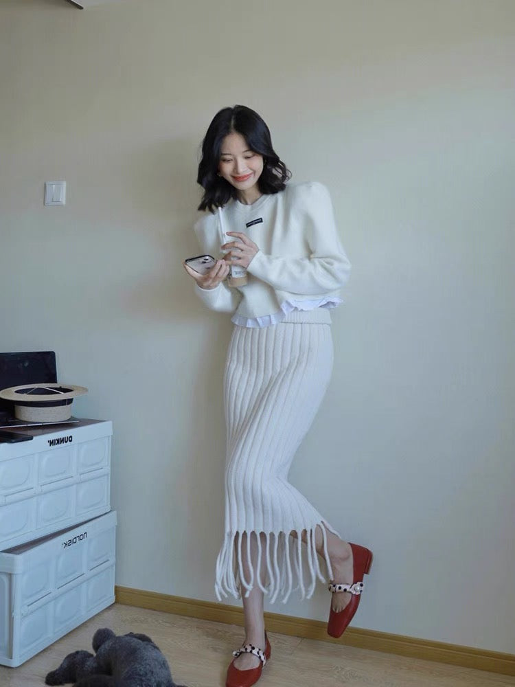 2023 new fashionable and age-reducing knitted fringed skirt high-end internet celebrity two-piece suit for women in autumn (S7770)