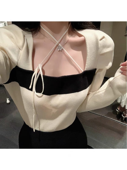 ByYou Winter French Pure Desire Square Neck Rabbit Velvet Sweater Women's Slim Fit Warm Sweater Bottoming Top