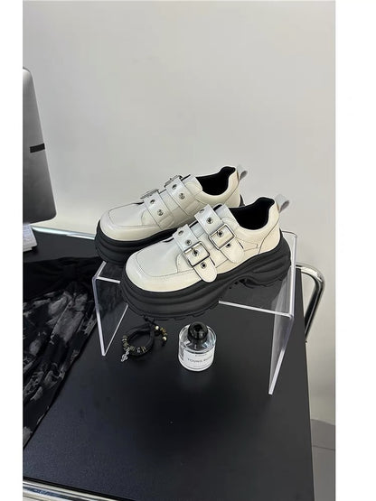 Bai Xiangni niche dad shoes for women 2023 autumn new thick sole increased belt buckle casual British style sports shoes