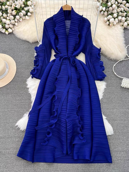 Summer gentle wind French fairy skirt heavy industry fungus lace design niche tie waist pleated dress