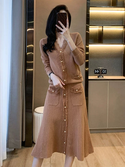 2023 Autumn and Winter New French Style Knitted Fashion Suit Skirt Women's Slim Fit Two-piece Skirt