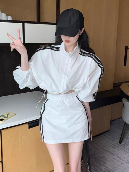 Spice Girl Fashion Casual Sportswear Suit Skirt Female Summer Sun Protection Clothing Sweater Two-piece Set Small Man Frying Street High-end Sense