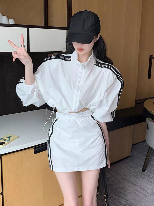 Spice Girl Fashion Casual Sportswear Suit Skirt Female Summer Sun Protection Clothing Sweater Two-piece Set Small Man Frying Street High-end Sense