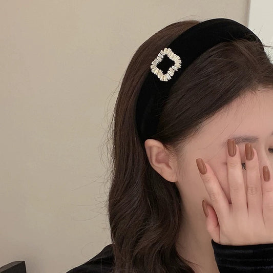 Sparkling diamond square buckle velvet headband women's autumn and winter hairpin headband high-end hair accessories versatile Internet celebrity hairband