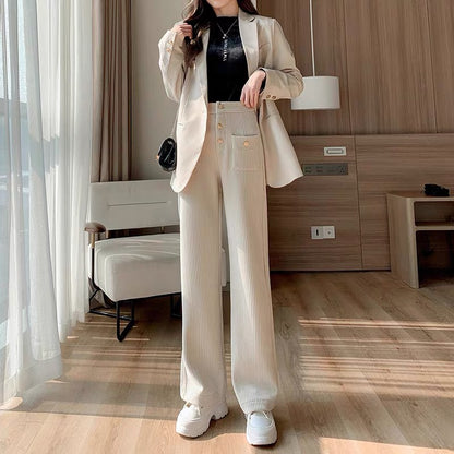 White chenille high-waist slim casual pants for women 2023 spring hot heavy industry high-end light luxury Korean style straight pants (B2811)