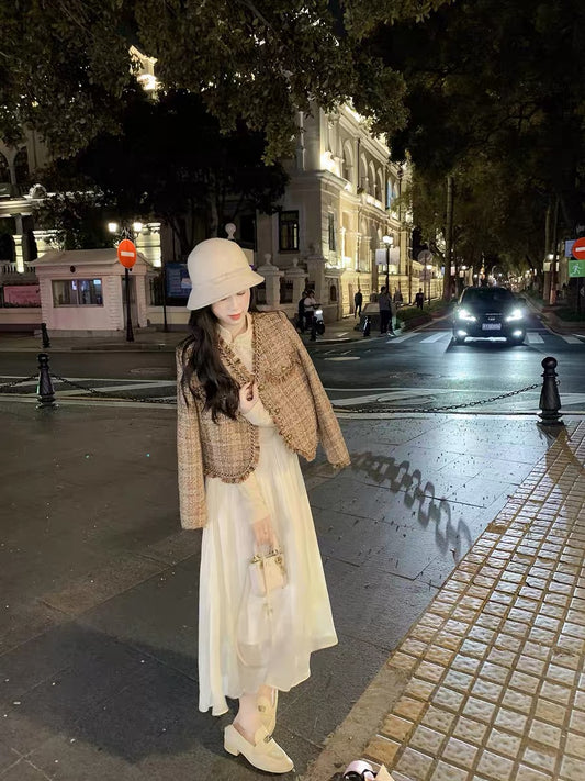 Fish Rabbit's Rabbit Small Fragrance Jacket Women's 2023 New Autumn and Winter Retro V-Neck Loose Long-Sleeved Down Top