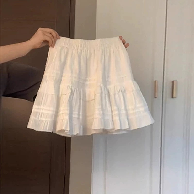 Ballet style white skirt female early autumn 2024 new spring and autumn small cake tutu skirt ruffled short skirt