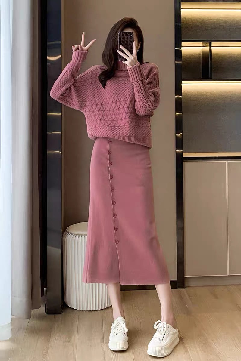 Autumn clothing 2022 new style small fragrance suit skirt women's high-end suit turtleneck sweater knitted skirt two-piece set