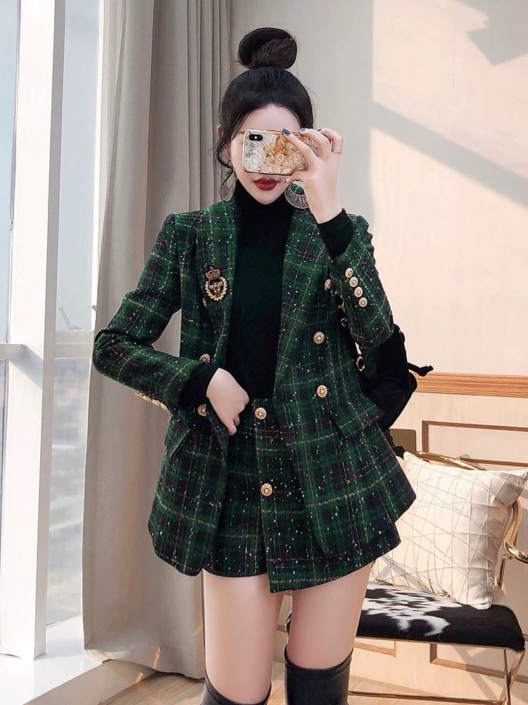 Xiaoxiangfeng Suit Pants Suit Women's 2023 New Winter Plaid Woolen Suit Two-piece College Style Suit