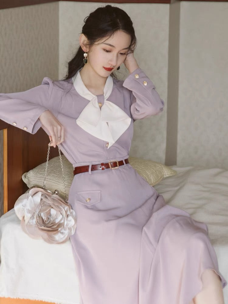 Suit skirt women's French retro taro purple color salty or sweet top and skirt two-piece salty style outfit