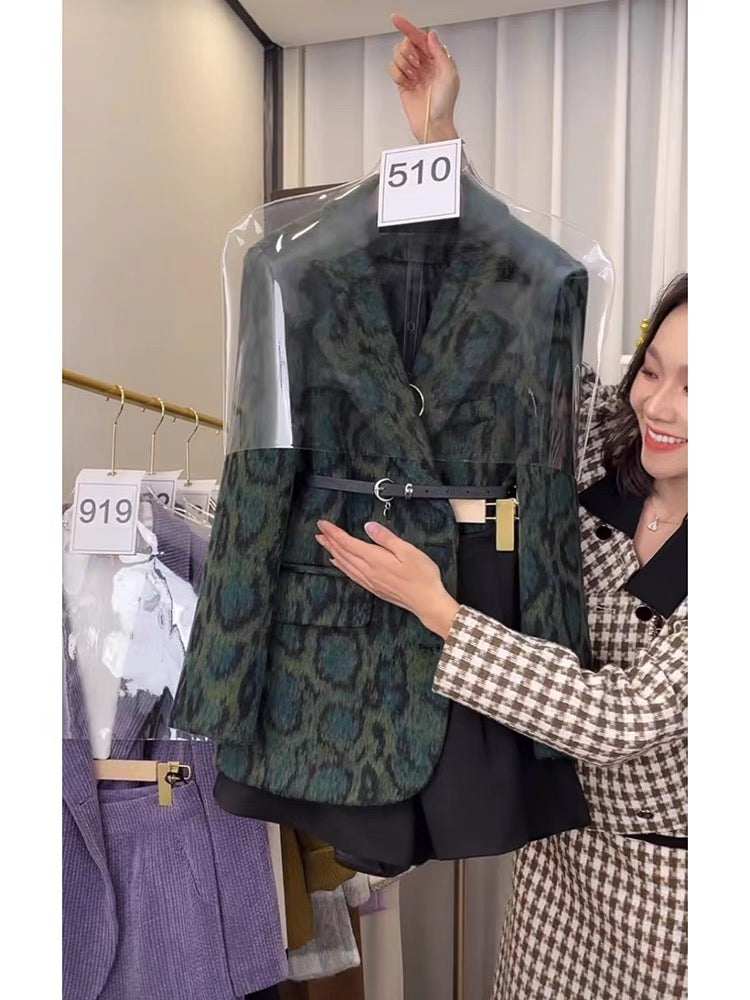 Autumn wealthy daughter's small fragrant style high-end small dress professional leopard print suit jacket shorts two-piece suit for women