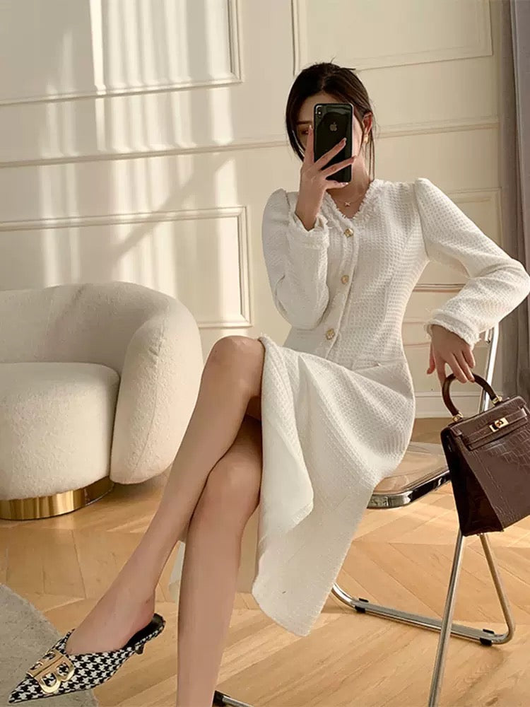2023 Early Spring Celebrity French High-Quality Tweed Skirt Light and Mature Style Single-breasted Chic and Beautiful Dress
