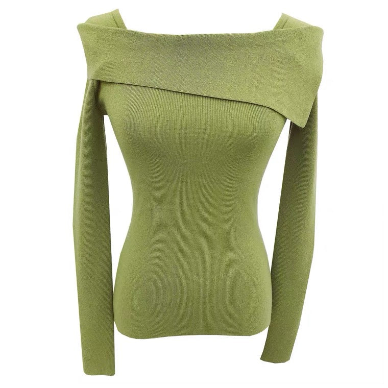 Mimo dk design sweater autumn new 2023 one-shoulder top women's French lazy long-sleeved bottoming shirt (B1811)