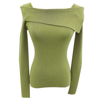 Mimo dk design sweater autumn new 2023 one-shoulder top women's French lazy long-sleeved bottoming shirt (B1811)