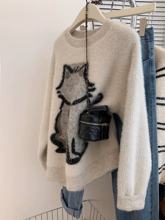 Mink velvet pullover sweater for women in autumn and winter, thickened, loose and lazy style, small people wear high-end and super good-looking