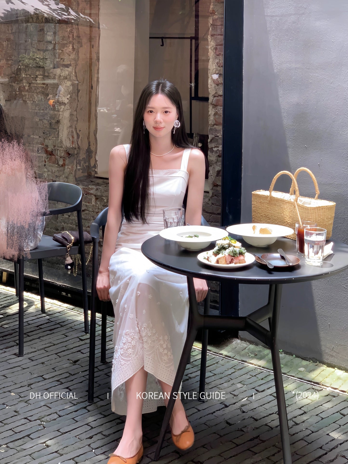 DH OFFICIAL Big Flower [Summer's Foam] Pure White Ripples Off-shoulder Slimming Dress