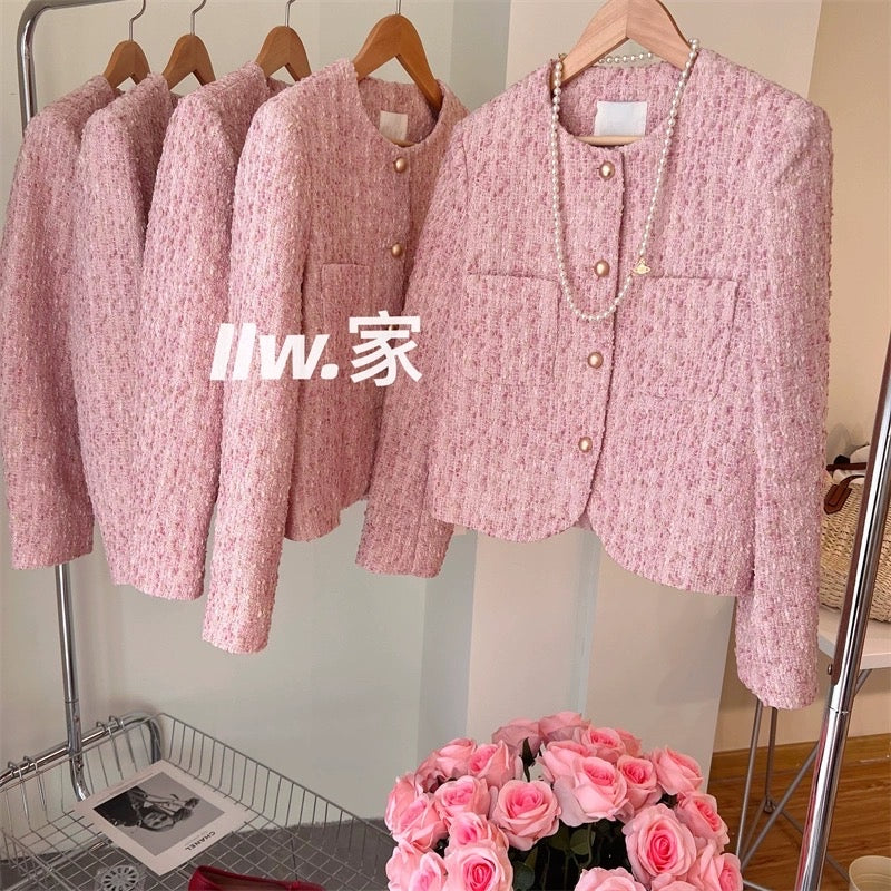 Cherry Blossom Pink ~ Ladies Style French Temperament All-match Small Short Coat Women's Design Sense Gentle Fragrance Top