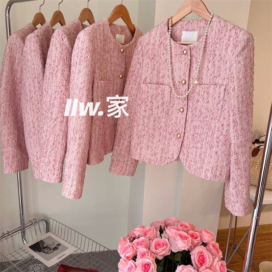 Cherry Blossom Pink ~ Ladies Style French Temperament All-match Small Short Coat Women's Design Sense Gentle Fragrance Top
