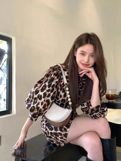 2023 New Sweet and Spicy Style Sexy Leopard Print Fashion Design Temperament Royal Sister Style Slimming Hip-packing Korean Style Dress (D9883)