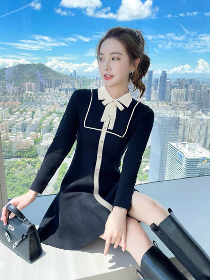 Autumn clothing 2023 new black bottoming winter skirt sweater skirt winter small fragrant knitted gentle dress for women autumn and winter T2356