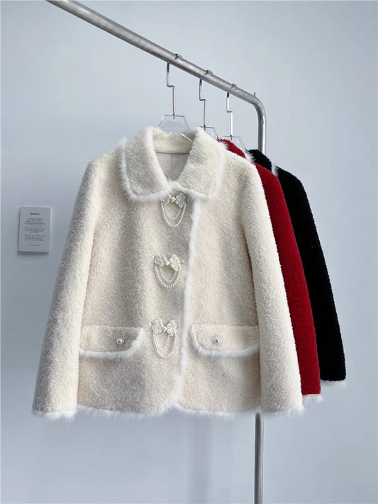 Haining's new imported mink spliced lamb hair short coat young fur winter fur all-in-one coat T3496
