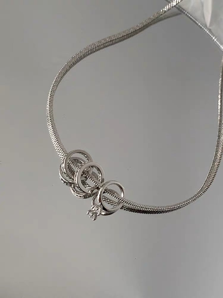 YIcheon love effect 3 circles indifferent necklace diamond ring design sense of temperament slightly flashing clavicle C36