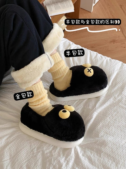 Thin strips of plush funny and cute cotton slippers for couples winter home use bags and warm men and women cartoon cotton shoes