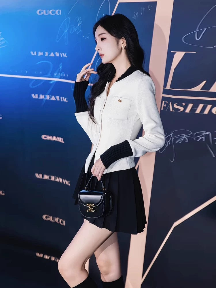 Small fragrant style suit skirt autumn knitted cardigan socialite high-end small dress popular this year beautiful two-piece set for women
