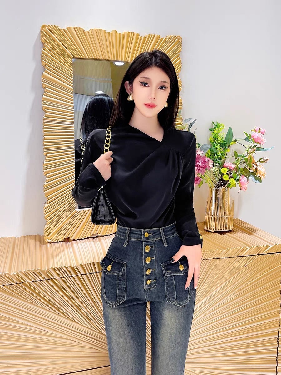 Original design 2023 autumn wear commuter suit shirt women's high-end sense foreign style chic temperament long-sleeved shirt top