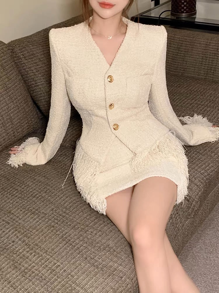 Celebrity Xiaoxiang Style Suit Women's Autumn and Winter Tweed Temperament Top High Waist Slim Tassel Half Skirt Two-piece Set