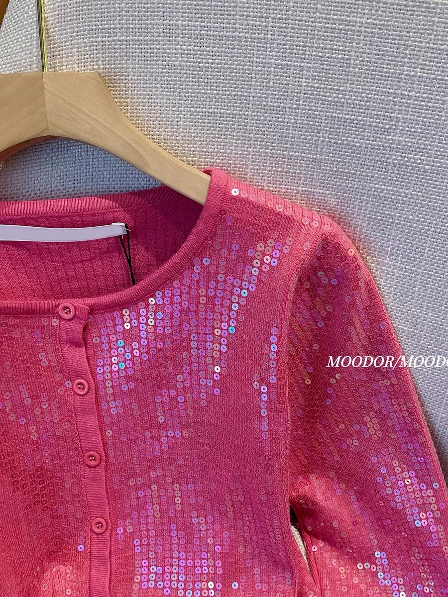 Red small fragrant sequined jacket short female autumn 2023 new high-end sense super good-looking explosive long-sleeved top