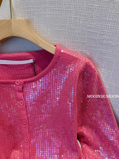 Red small fragrant sequined jacket short female autumn 2023 new high-end sense super good-looking explosive long-sleeved top