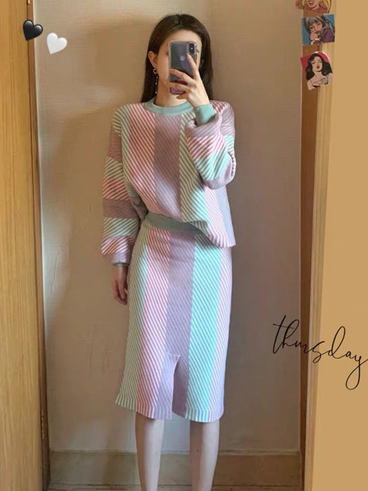 Fashion day skirt knitted sweater skirt suit 2023 new women's early spring two-piece suit, stylish and slim T3496