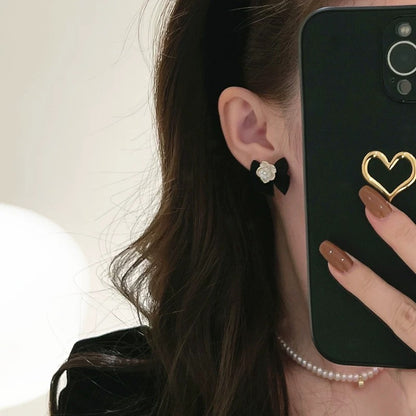 925 silver needle niche French camellia earrings temperament velvet bow earrings women's autumn and winter high-end earrings