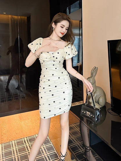 women's short polka dot pleated dress