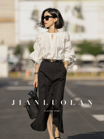 HUANZI Huanzi custom French white shirt women's spring design niche high-end silhouette shirt