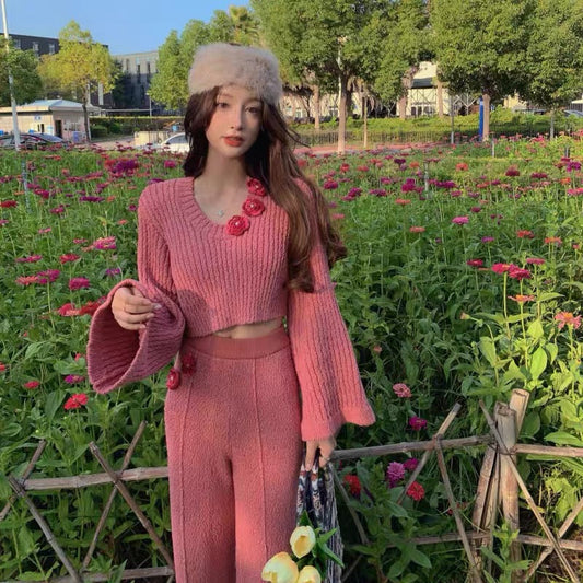 Autumn and winter casual fashion chci pink internet celebrity street sweater trousers two-piece suit women's 2022 new style (5511)