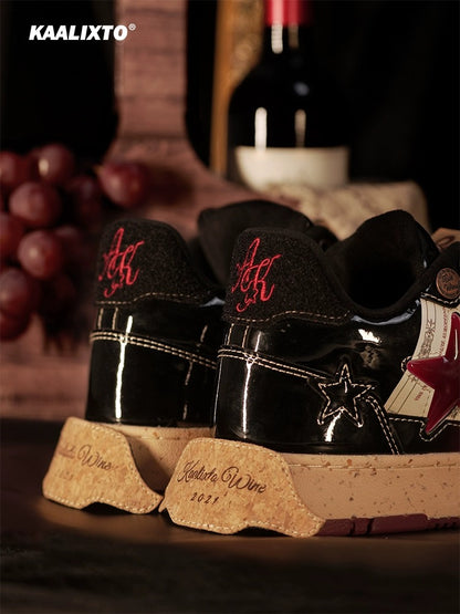 [Versatile new style] kaalixto national fashion brand red wine star shoes 2024 new spring and summer travel sneakers
