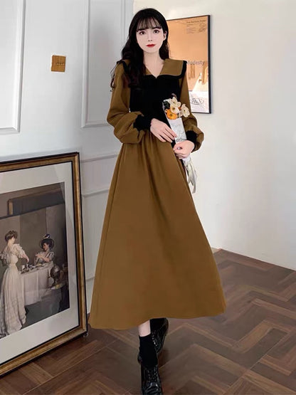 Large size French platycodon long skirt 2023 autumn new style high-end slimming and beautiful waist slimming dress (D0977)