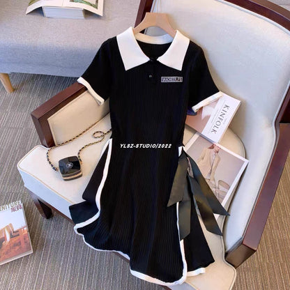 YLSZ customization~French retro playful slim stitching slim and high-end black summer new style trendy dress (D117)