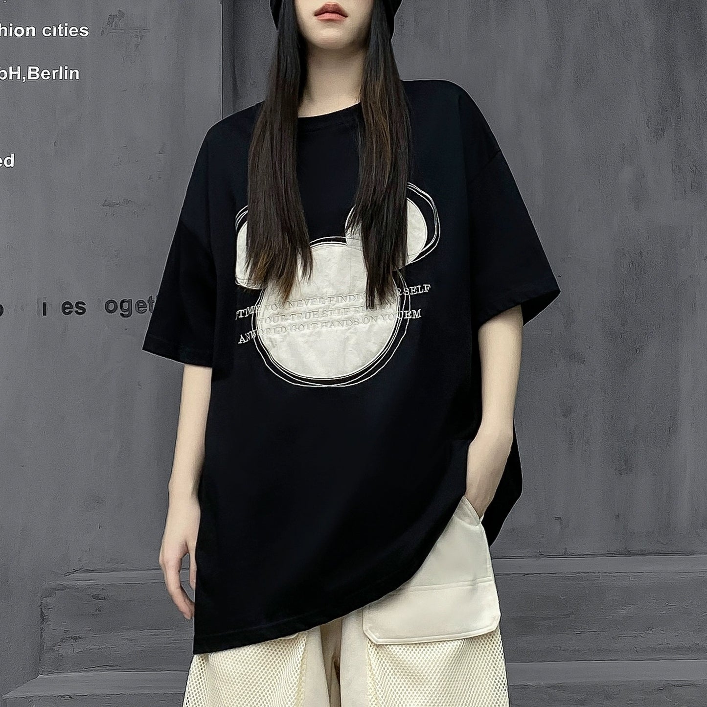 M family trendy brand 2024 new black short-sleeved T-shirt women's summer loose neutral cool style half-sleeved couple tops