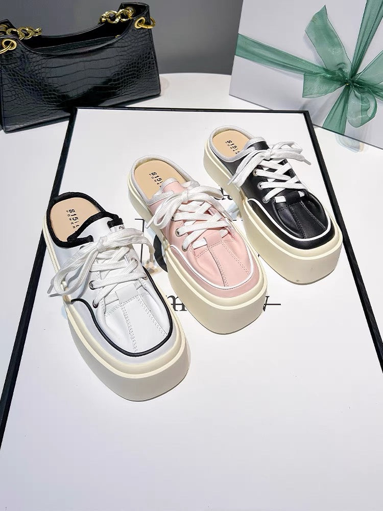 Uncle Jian's Baotou Half Slippers Women's Summer Casual Canvas Shoes Thick-soled Increased One-leg Lazy Shoes (S0129)