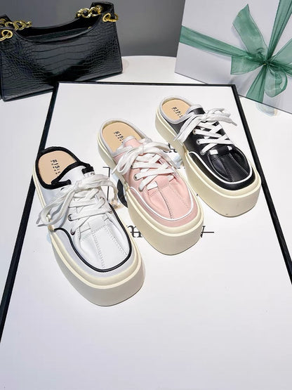 Uncle Jian's Baotou Half Slippers Women's Summer Casual Canvas Shoes Thick-soled Increased One-leg Lazy Shoes (S0129)