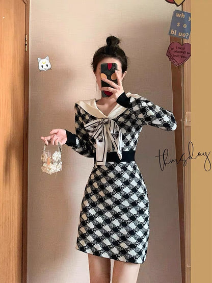 2023 new summer women's clothing small fragrance style high-end niche design temperament retro slim knitted dress T3499