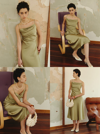 Sinan French light luxury high-end satin waist slimming suspender dress 2024 early spring new SN4097